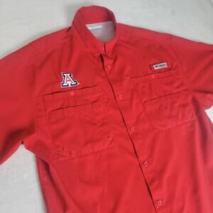 Columbia PFG Button Up Shirt Mens Med Red Short Sleeve Vented Alabama Football
